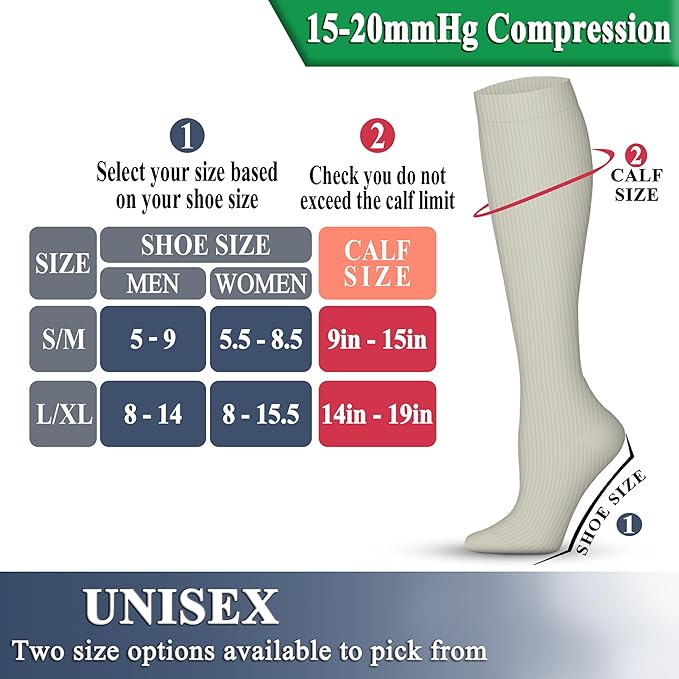 QUXIANG Copper Compression Socks for Women & Men Circulation (8 Pairs) - Best for Running Athletic Cycling - 15-20 mmHg