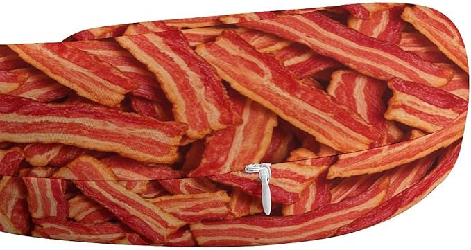 Fashion Travel Pillow Memory Foam Chin Head Support Bacon, Breathable Washable Cover for Women Men Airplane Car Decor