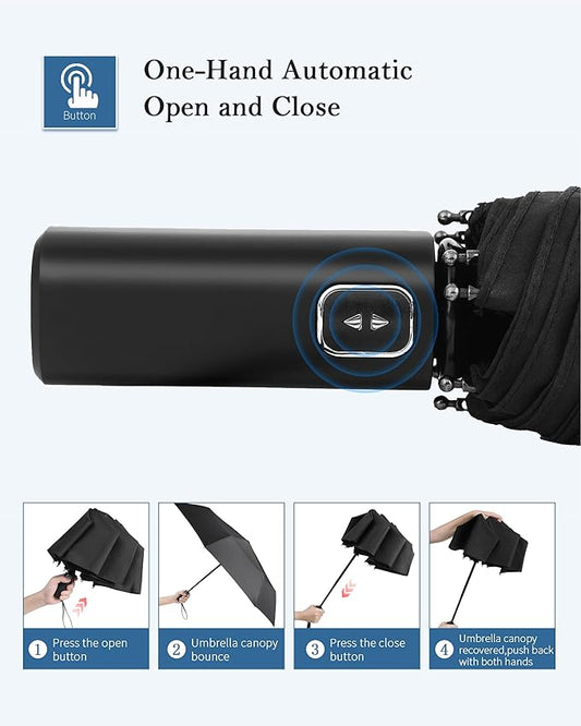 Windproof Travel Umbrella, Automatic Folding Compact Lightweight Umbrella for Women & Men, Durable and Portable, Fits Easily in Purse or Backpack