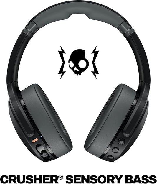 Skullcandy Crusher Evo Wireless Bluetooth Headphones with Multi-Sensory Bass, Noise Isolating Over-Ear Fit, Up to 40 Hours Battery, Microphone for iPhone Android - Asphalt