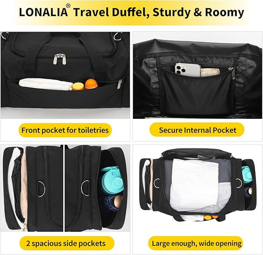 Gym Bag Sport Duffle Bag for Men - 21 in Weekender Travel Bag with Trolley Sleeve (Black)