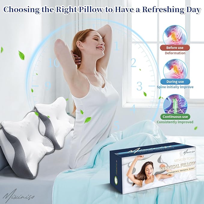 Cervical Pillow for Neck Pain Relief, Ergonomic Contour Side Sleeper Pillows for Adults, Cooling Memory Foam Pillows for Side Back & Stomach Sleepers as Ideal Gifts