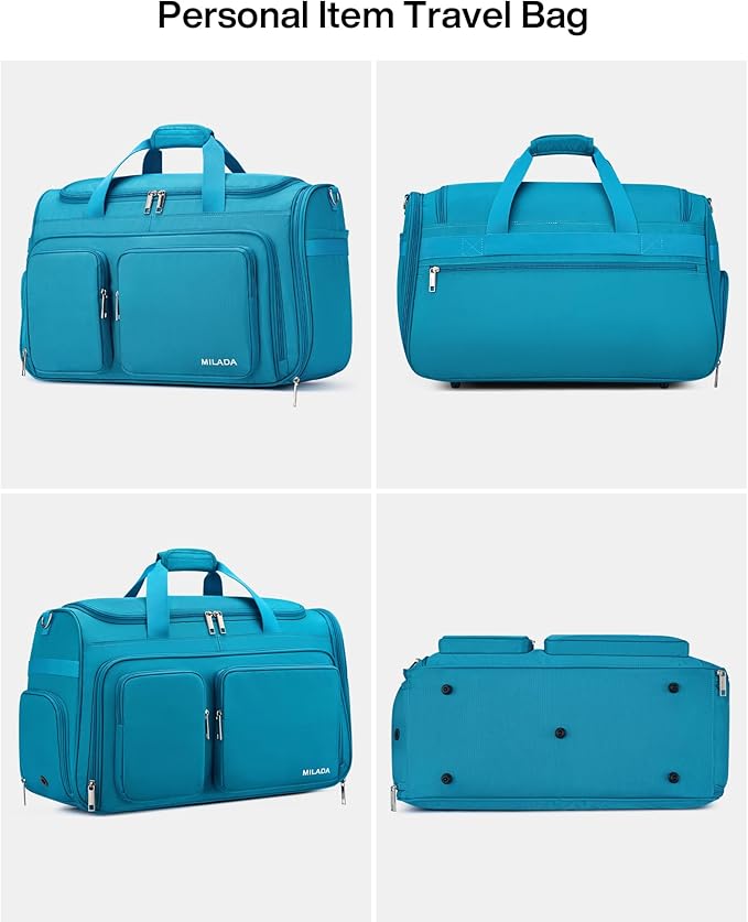 MILADA Carry On Luggage Bags for Travel Large Foldable Duffle Bag for Travel Lightweight Personal Bags for Airplanes Weekend Overnight Bags for Women Mens Travel Bag, Caribbean Blue