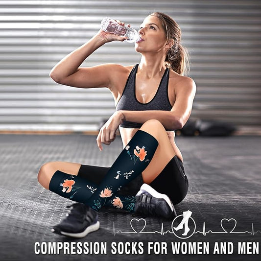 Bluemaple 6 Pack Copper Compression Socks for Women and Men Circulation-Best Support for Medical, Running,Nursing,Athletic