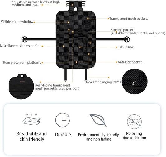 Aiuwo Car Backseat Organizer with Tablet Holder Storage Kick Mat Seat Protector,PU Leather Premium Car SeatBack Organizer r with Foldable Table for Kids Toddlers Travel (Carbon Black, Weave)