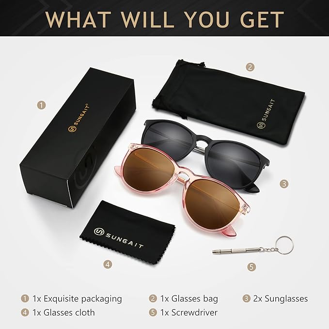 SUNGAIT Premium Vintage Round Sunglasses for Women Men Classic Retro Trendy Style