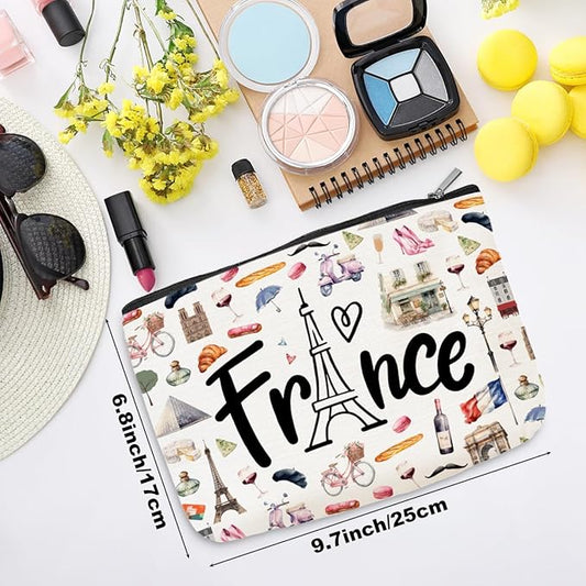 France Travel Culture Gift Cosmetic Bag Makeup Bag French Souvenir Gift Merch French Theme Paris Landmarks Gift for Women Best Friend Traveller Daughter Girls Trip Gifts Favors Christmas Birthday
