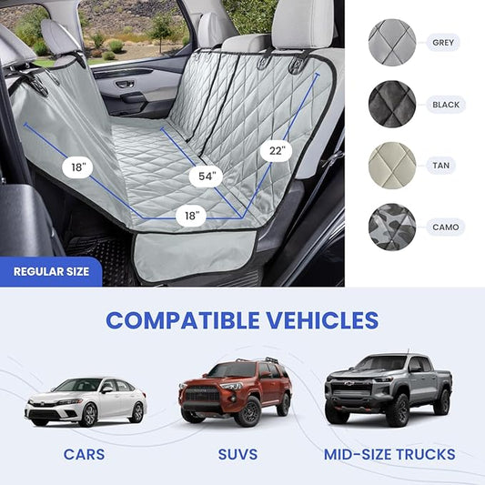 4Knines Dog Hammock for Cars, SUVs, and Small Trucks (Regular Size, Tan) – Rear Seat Cover for 60/40 Split Bench w/Armrest & Seatbelt Access – Heavy Duty, Waterproof, Easy Install, Machine Washable