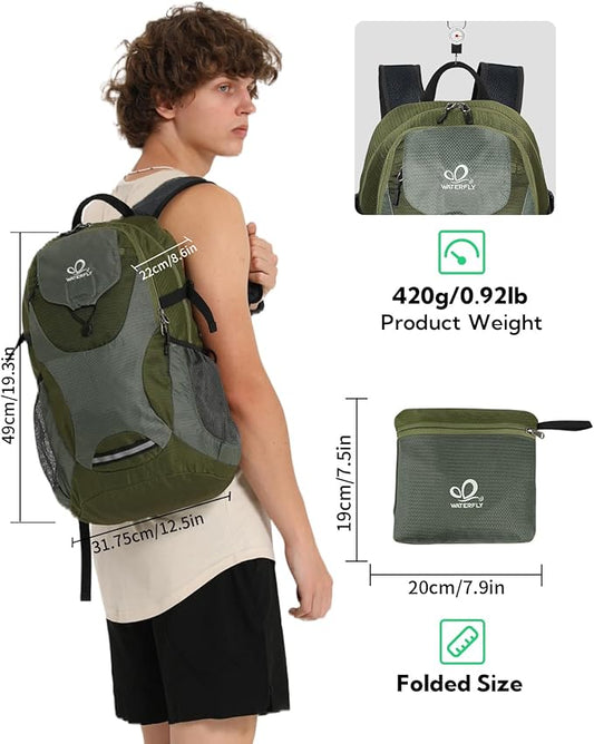 WATERFLY Lightweight Packable Hiking Backpack: 30L Foldable Travel Daypack Ultralight Camping Day Pack for Woman Man