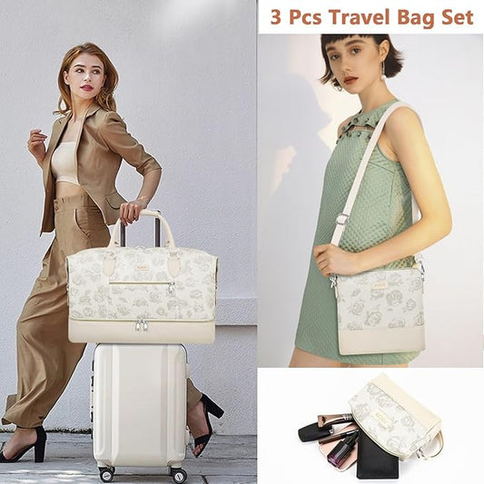 Weekender Bag for Women, Travel Duffel Bag Carry On Overnight Bag with Shoe Compartment Large Nylon Travel Weekend Tote Bag