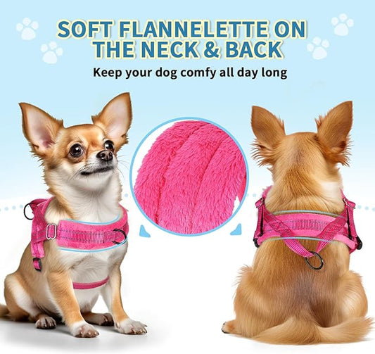 SlowTon No Pull Small Dog Harness and Leash Set, Puppy Soft Vest Harness Neck & Chest Adjustable, Reflective Lightweight Harness & Anti-Twist Pet Lead Combo for Small Medium Dogs(FU,L)