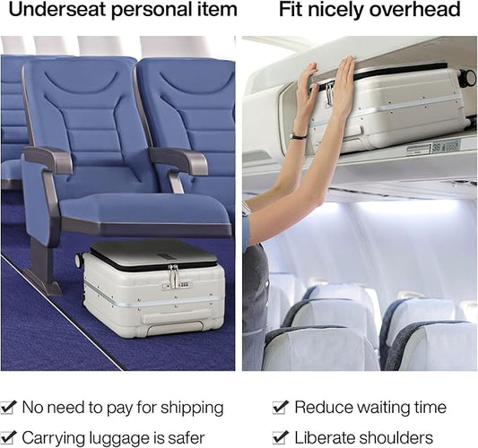 Hanke 16 Inch Underseat Carry On Luggage with Wheels,Small Hard Shell Suitcases for Weekender,Top Opening Lightweight Travel Luggage Suitcase for Womem Men,Ivory White.