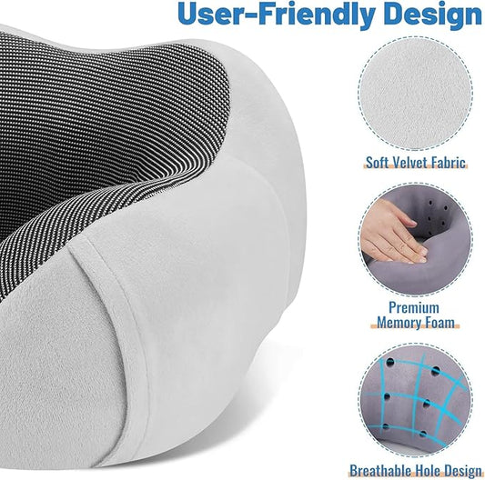 CloudBliss Travel Pillow Premium Memory Foam, Comfortable&Supportive Neck Pillow, Sleeping Neck Pillows for Travel, Airplane Pillow for Sleeping Airplane, Car, Office and Home (Light Grey)