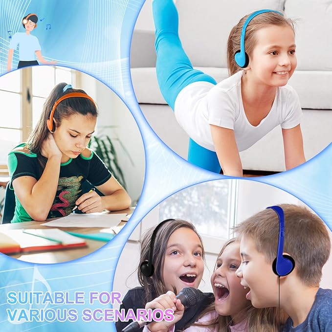 Wired Kids Headphones Bulk 10 Pack for Classroom School Class Set Headsets for Students Teens Toddler Children and Adults, Wholesale 3.5mm Plug Wired Earphones-Upgrade (Mixed Colors, 10 PACK)