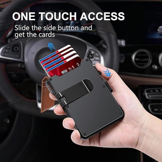 Airtag Wallet for Men, Mens Smart Wallet for Air Tag RFID Blocking, Minimalist Bifold Pop Up Aluminum Credit Card Case Holder 12+ Cards with ID Window, Gift for Men, No Airtag Included, Brown