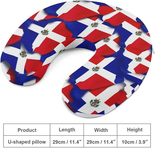 Soft Polyester Compact Neck Pillow, Dominican Republic Flag Wave U-Shaped, Cervical Support for Home Car Travel Sleep, Machine Washable Comfort Design