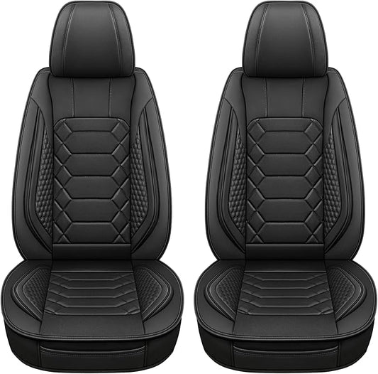 HAIYAOTIMES Leather Car Seat Covers Front Pair, Waterproof Faux Leather Seat Covers for Cars, Non-Slip Car Interior Covers Universal Fit for Most Cars Sedans Trucks SUVs, Black