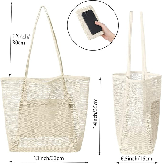 Iioscre Mesh Beach Tote Bags for Womens, Causal Hobo Pool Bags for Swimming Pools Vacations Beach Essentials