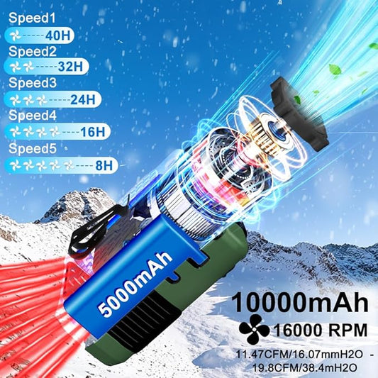 AINFTIME 2025 Portable Waist Clip Body Fan 10000mAh Personal Wearable 6-40H Powerful Outdoor (10000mAH / Green)