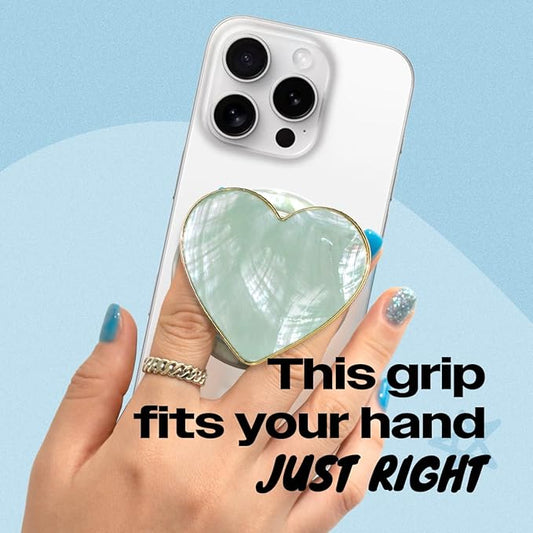 OnTheGrip Cute Natural Seashell Design Heart Shape Collapsible Mobile Phone Grip Stand Holder for Smartphone Tablet Cell Phone Accessory (Aqua Blue)