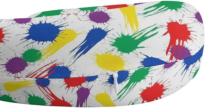 Fashion Travel Pillow Memory Foam Chin Head Support Colorful Paint Splatter, Breathable Washable Cover for Women Men Airplane Car Decor
