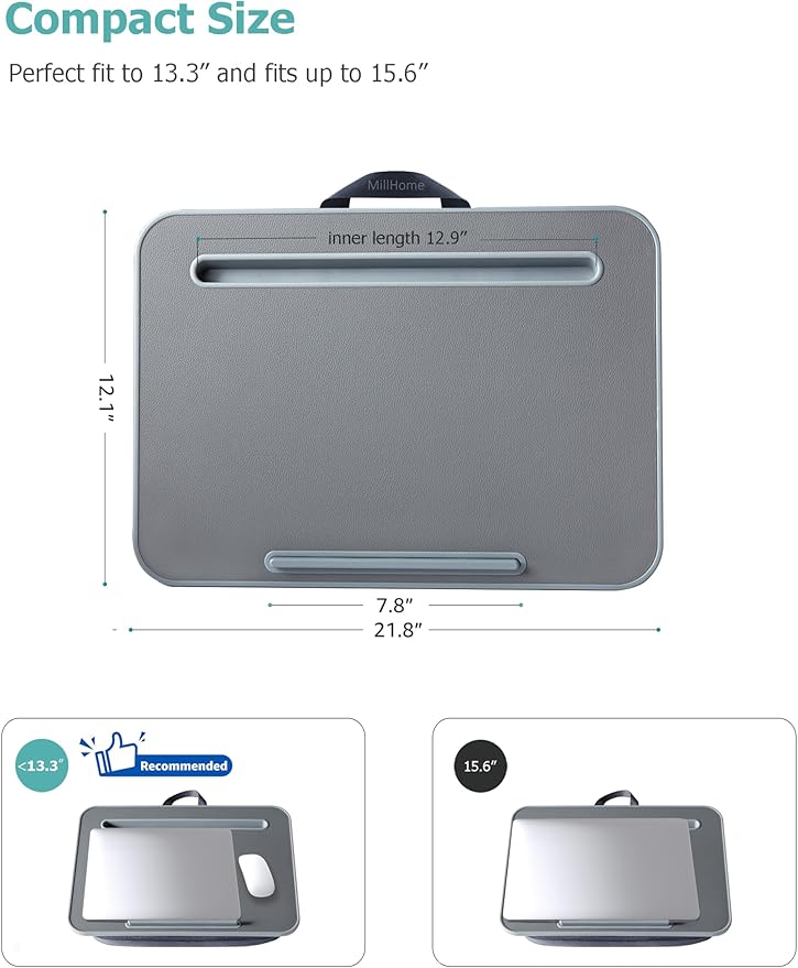 Lap Desk, Lap Desk with Cushion, Fits up to 15.6-inch Laptop, Pillow Designed, Portable Laptop Stand with Tray, Pad & Phone Holder, Home Office for Bed/Couch/Car/Reading/Writing, MillHome (S, Waves)
