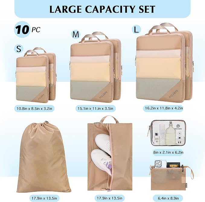 Lightweight Compression Packing Cubes for Suitcases, Compressible Expandable Travel Packing Organizer with Clear Toiletries and Backpack Bag, Travel Essentials for Carry on Luggage 7 Set