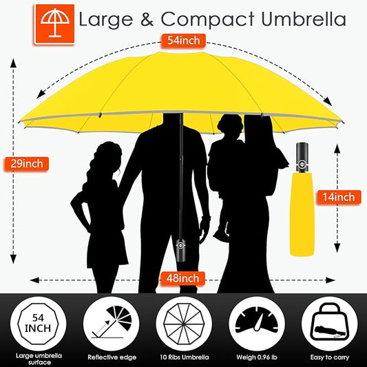 Bodyguard Inverted Umbrella - Large Windproof for Rain & Sun, Compact Reverse With Reflective Stripe, Teflon-Coated for Women Men, Travel Folding With Cover Bag