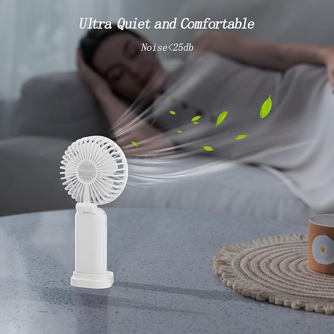 Portable Fan, 4200mAh Battery Operated Fan, 5 Speeds&Digital Display, Makeup Fans for Women with Base, 180°Foldable 3in1 Handheld/Neck/Desk Fan for Outdoor Indoor,Ultra Quiet (White)