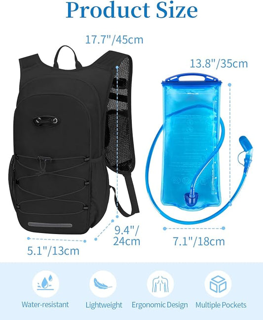 Hydration Backpack with 2L Water Bladder, Hiking Water Backpack for Men Women with Phone Pocket and Helmet Holder