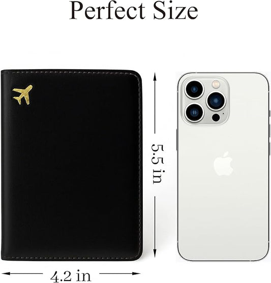 PU Leather Passport Holder Covers Case, Waterproof Rfid Blocking Travel Wallet Passport Holder(Black)