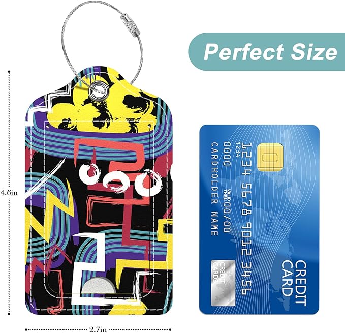 Rimilak 3 Pcs PU Leather Luggage Tags for Suitcase, Travel Cruise Luggage Tag with Privacy Flap, Name ID Label and Metal Loop for Women Men Baggage Handbag School Bag Backpack, Graffiti