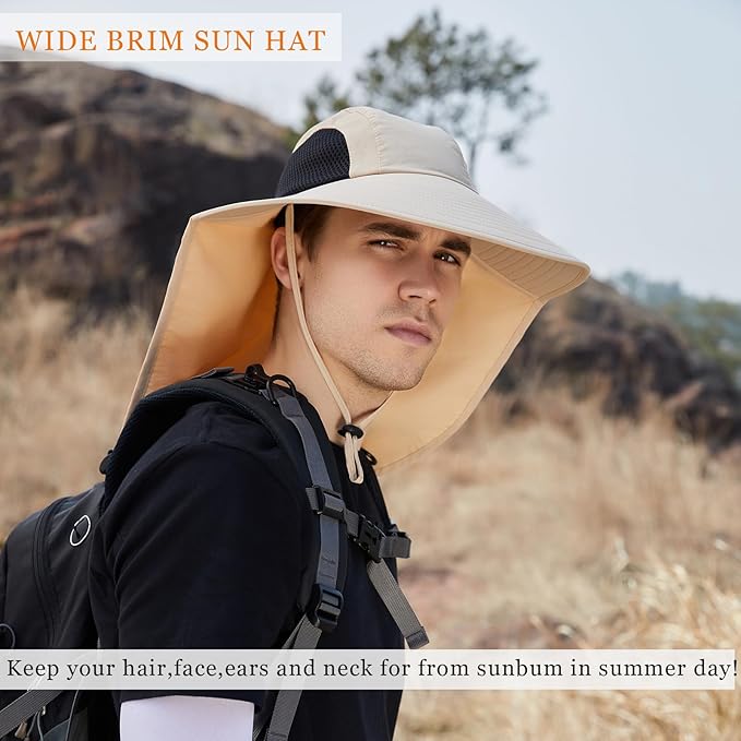 Sun Hat for Men Women with Neck Flap,UPF 50+ UV Protective Hiking Fishing Hats,Wide Brim Sun Hat for Women&Men