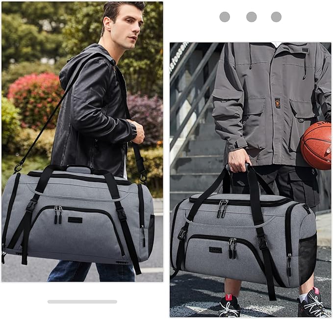 Gym Duffle Bag for Women Men 40L Waterproof Sports Bags Travel Duffel Bags with Shoe Compartment,Wet Pocket Large Weekender Overnight Bag with Toiletry Bag,Grey