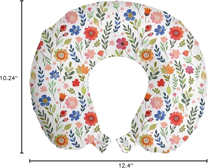 Ambesonne Watercolor Travel Pillow Neck Rest, Floral Patterned Illustration Leaves and Wildflowers Abstract Botanical, Memory Foam Traveling Accessory for Airplane and Car, 12", Violet Blue