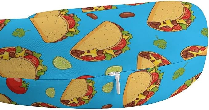 Memory Foam U-Shape Travel Pillow, Mexican Tacos Mint Green U-Shaped, Neck Support Compact for Airplane Bus Rest, Washable Cover Breathable