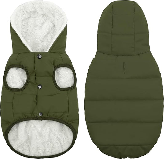 Fleece Hoodie, Windproof Waterproof Coat, Winter Warm Jacket, Cold Weather Pet Apparel Clothes Vest for Small Medium Large Dogs (XXXL, Green)