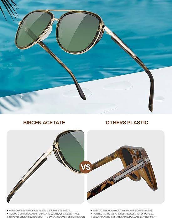 BIRCEN Polarized Sunglasses for Women UV - Protection Womens Retro Mirrored Shades with Acetate Frame BC2001