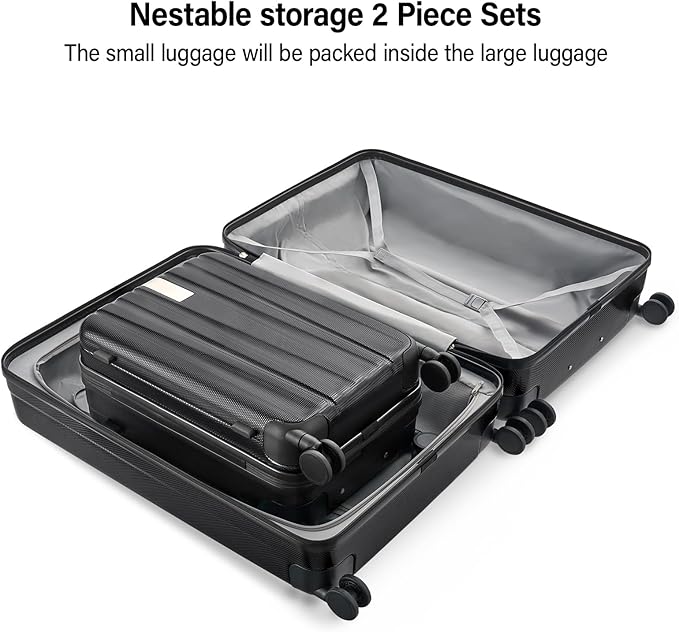 Hanke Expandable Hardshell Luggage Sets 2 Piece Extra Large Suitcases with Lock,28 Inch Luggage with Spinner Wheels, Travel Suitcase for Women Men 20 29Inch,Jet Black