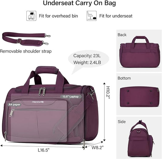 Hanke Underseat Carry On luggage Bags for Travel, Foldable Travel Bags for Women, Soft Lightweight Personal Item Travel Bag Small Carry On Bags for Airplanes, Travel Tote Bags for Women Men.(Purple)