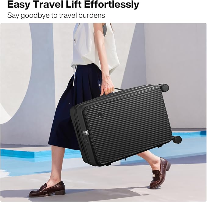 mixi 20 Inch Expandable Carry On Luggage PC Hard Shell Suitcase Top Opening Rolling Travel Suitcases with Spinner Wheels & TSA Lock, Black