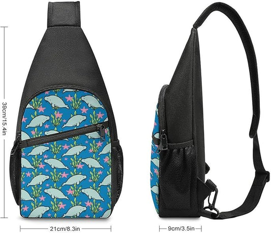 SWEET TANG Fashion Sling Backpack for Men Women, Lightweight Sling Shoulder Bag, Outdoor Chest Crossbody Bike Gym Runner Daypack with Adjustable Strap, Manatee Animals