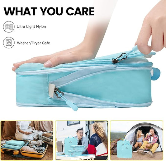 Lightweight Compression Packing Cubes for Suitcases, Compressible Expandable Travel Packing Organizer with Clear Toiletries and Backpack Bag, Travel Essentials for Carry on Luggage 7 Set