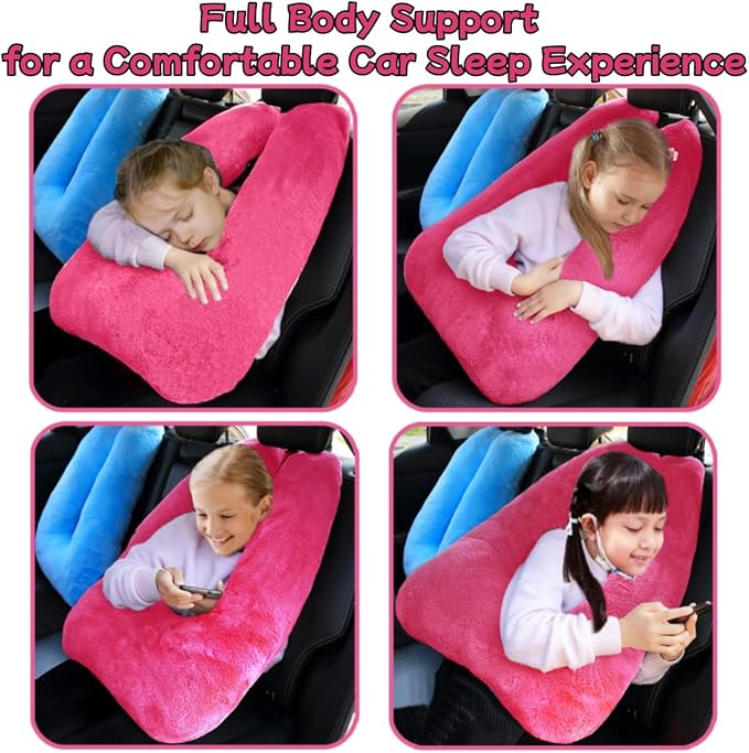 Sexysamba Travel Pillow with Sleep Mask Set Car Pillow Kids Travel Pillow for Sleeping U Shaped Car Seat Pillow Head Neck Body Support for Kids and Adults Road Trip Accessories,Rose Red