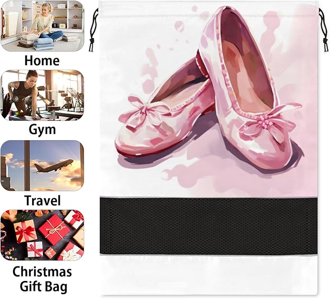 Dance Travel Shoe Bag Waterproof Portable Shoe Bags for Storage with Drawstring,Breathable Mesh Washing Organizer for Laundry Sneakers Boots Dance Shoes
