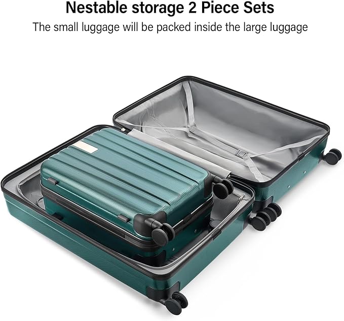 Hanke Hardshell Luggage Sets 2 Piece Extra Large Suitcases with Lock,28 Inch Luggage with Spinner Wheels, Travel Suitcase for Women Men 20 29Inch,Blackish Green