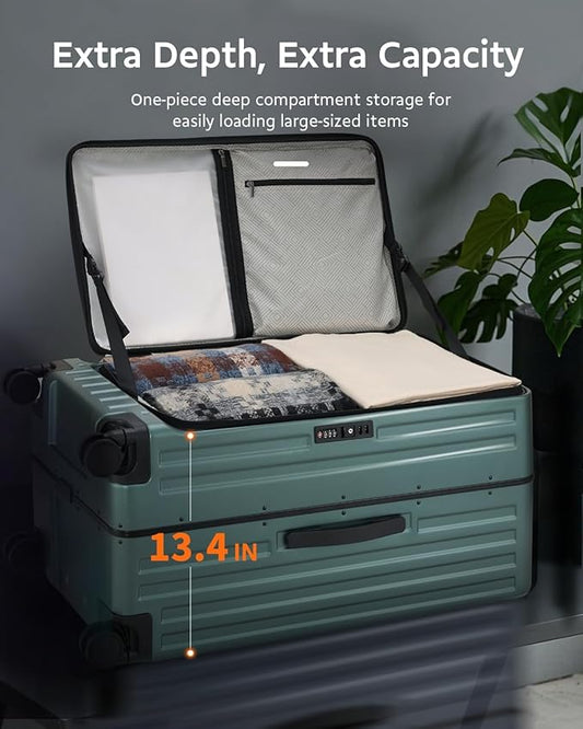 Checked Luggage, Large Suitcase 29 Inch Trunk Luggage with Spinner Wheels, Lightweight ABS+PC Hard Shell with Aluminum Frame, Top Opening, TSA Lock (Green, 1PC)