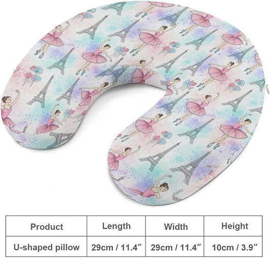 Comfortable Memory Foam Travel Neck Pillow Ballet Dancer Ballerina Eiffel Tower, Washable Removable Cover, Chin Head Support for Airplane Car Office Pain Relief Sleeping