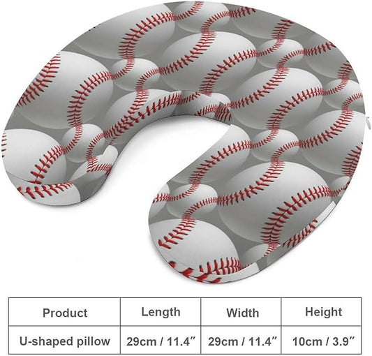 Pain Relief Travel Neck Pillow Sport Baseballs, Memory Foam U Shaped Support, Breathable Zip Cover for Airplane Car Office Men Women