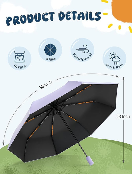 Yoobure Automatic Travel Umbrellas for Rain - Portable & Compact Umbrella for Backpack, Car, UV Umbrellas for Sun Protection, Windproof Folding Small Umbrella in Macaron for Kids, Women, Colorful